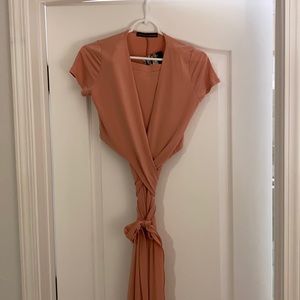 Women's Wrap-Front Short Sleeve Dress in Dusty Coral